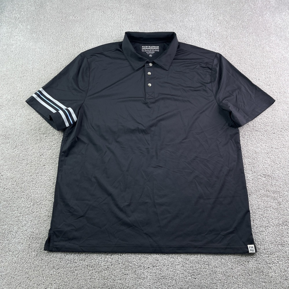 Fair Harbor Polo Shirt Mens XL Black Stripe Performance Stretch Golf Active